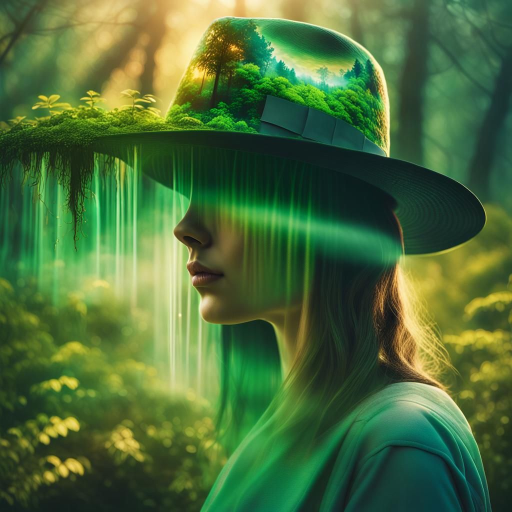 Surreal Forest Hat in Double Exposure Photography