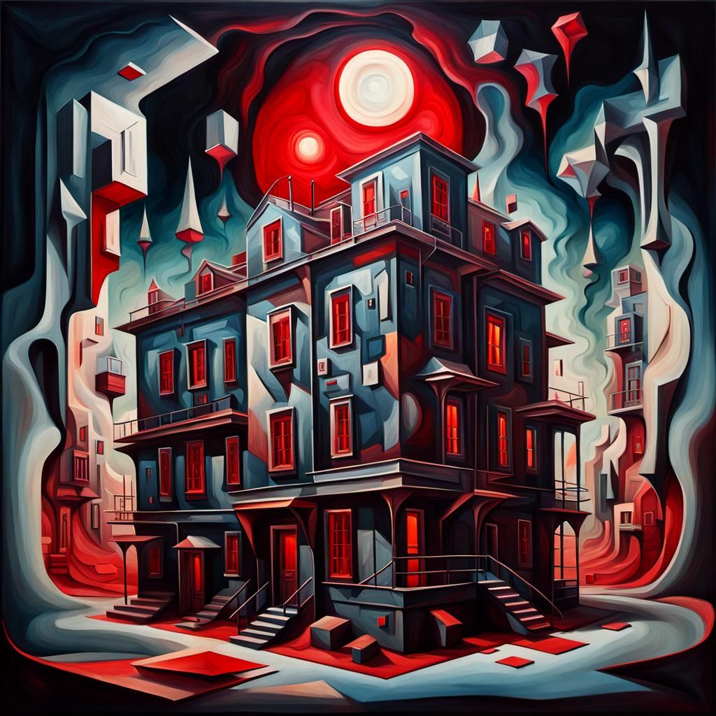 Surreal Cubist Bedroom in Dark Academia Style