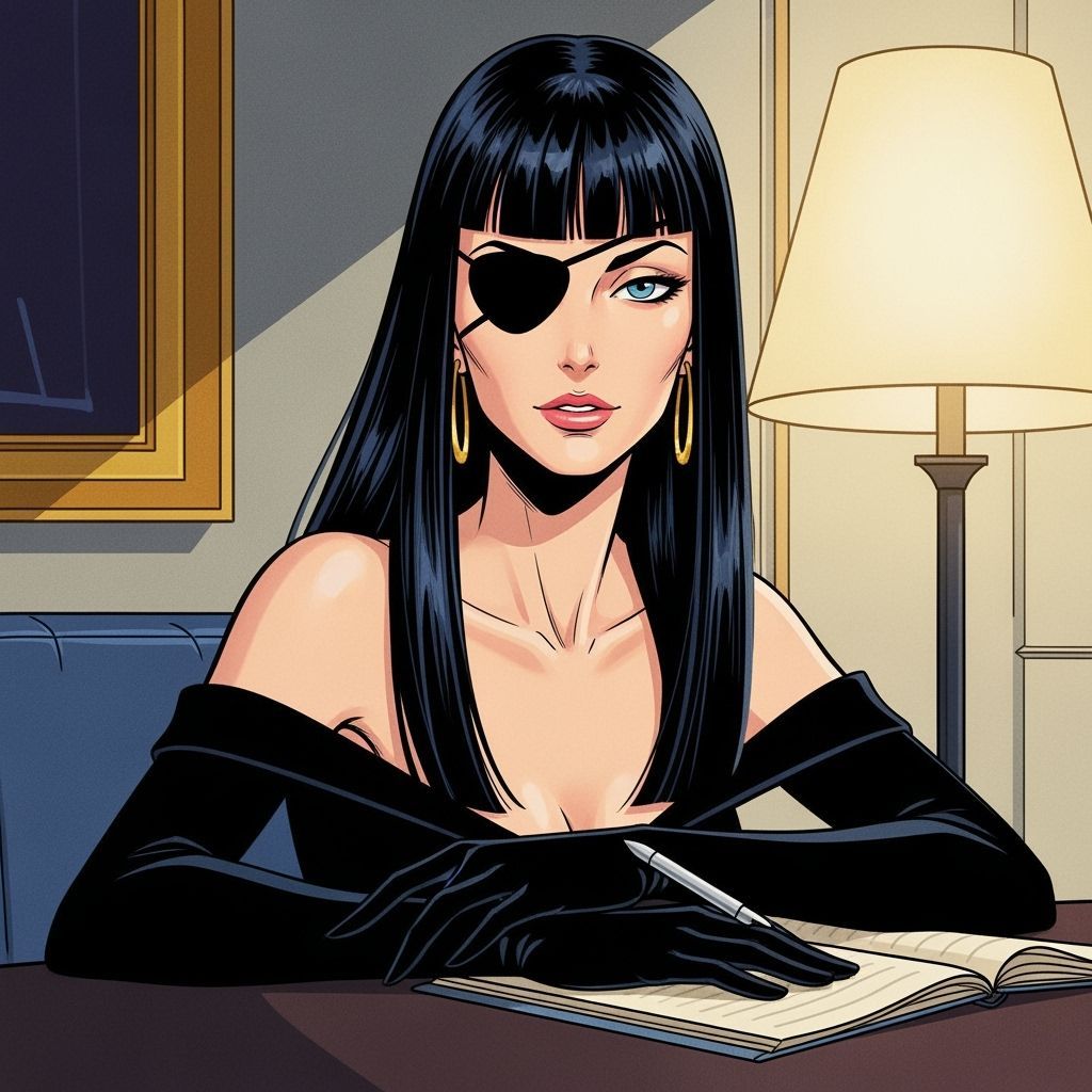 Elegant Woman with Eyepatch in Retro-Futuristic Style