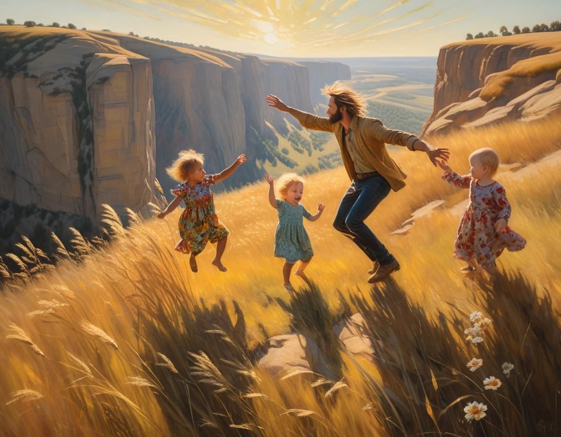 Toddler Rescue in Golden Rye Field, American Regionalism