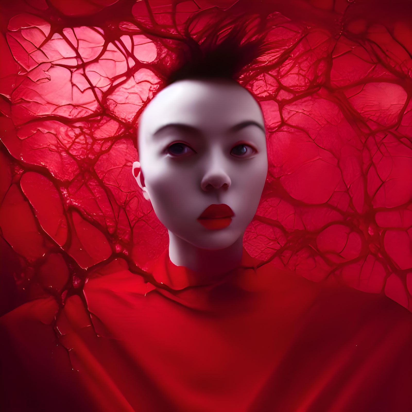 Surreal Madness in Red Fabric: A Hallucinatory Painting