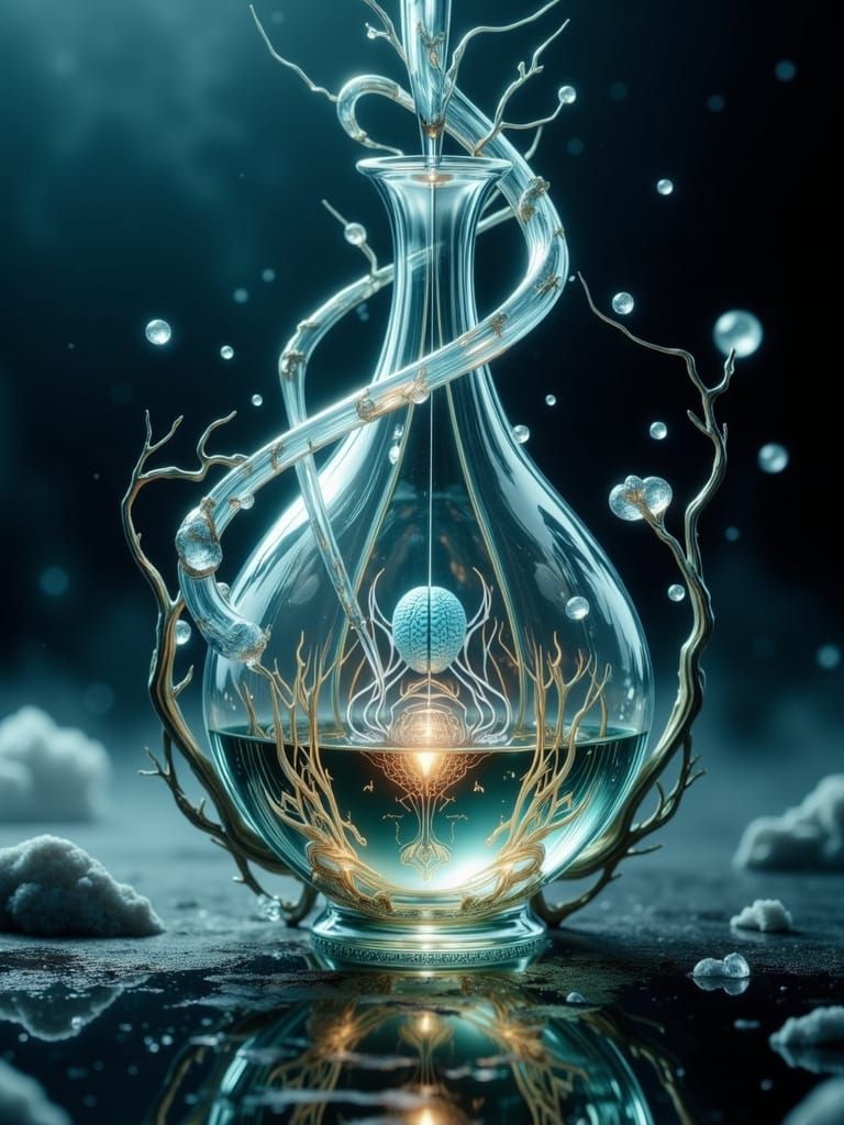 Surreal Art Nouveau Ampulla Ascends from Dark Fantasy Sea