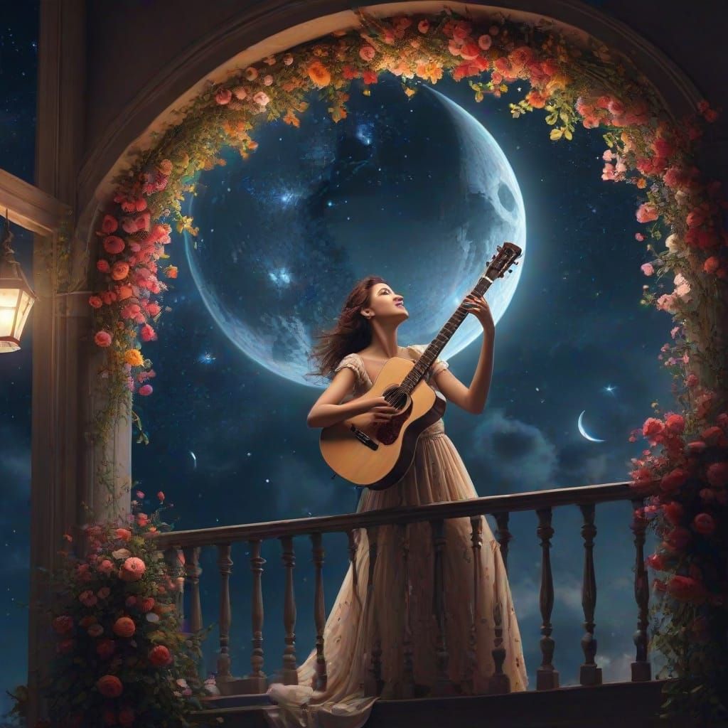 Romantic Serenade Under Balcony in Hyperrealistic Photo