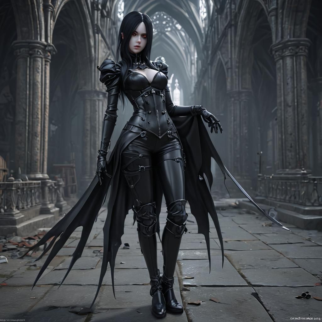 Dystopian Gothic Widow in Detailed 3D Anime Art