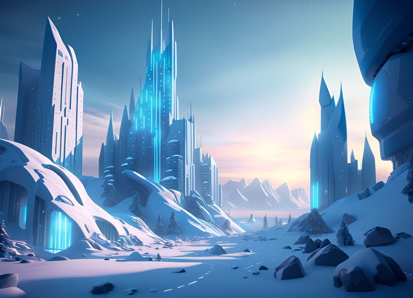 Futuristic ice city advanced utopia