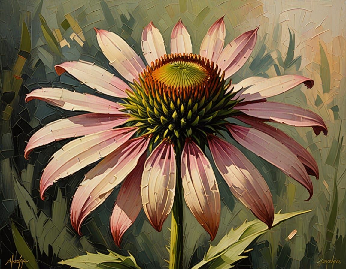 Coneflower Oil Painting with Impasto Effect