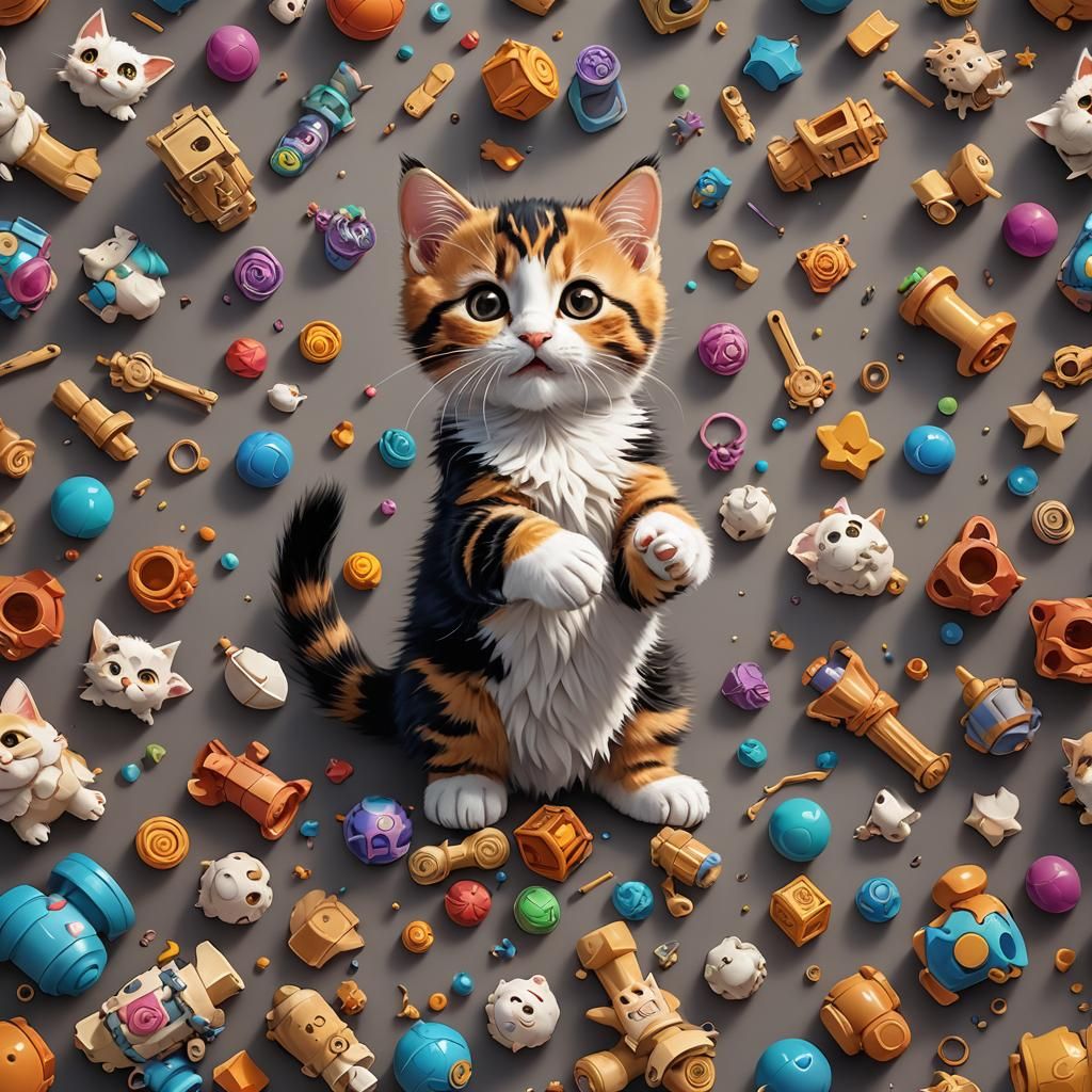 Happy Calico Kitten: Fantasy Concept Art