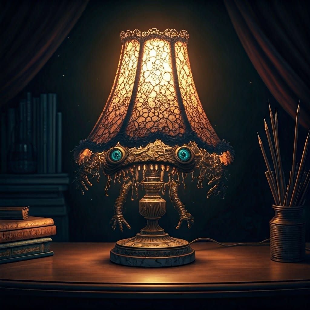 Chibi Lampshade Monster in Dark Office