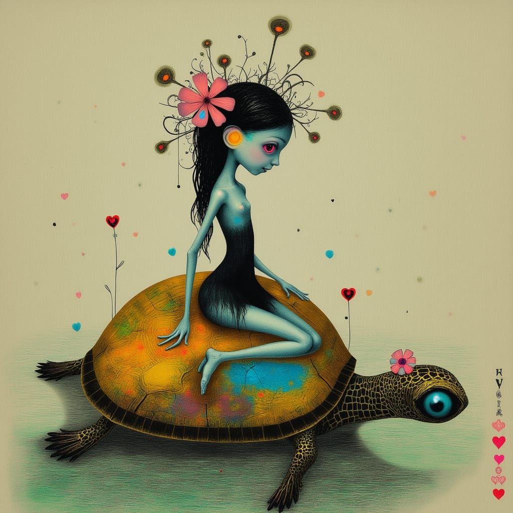 Elegant Kappa Spirit Kneeling on Golden Turtle