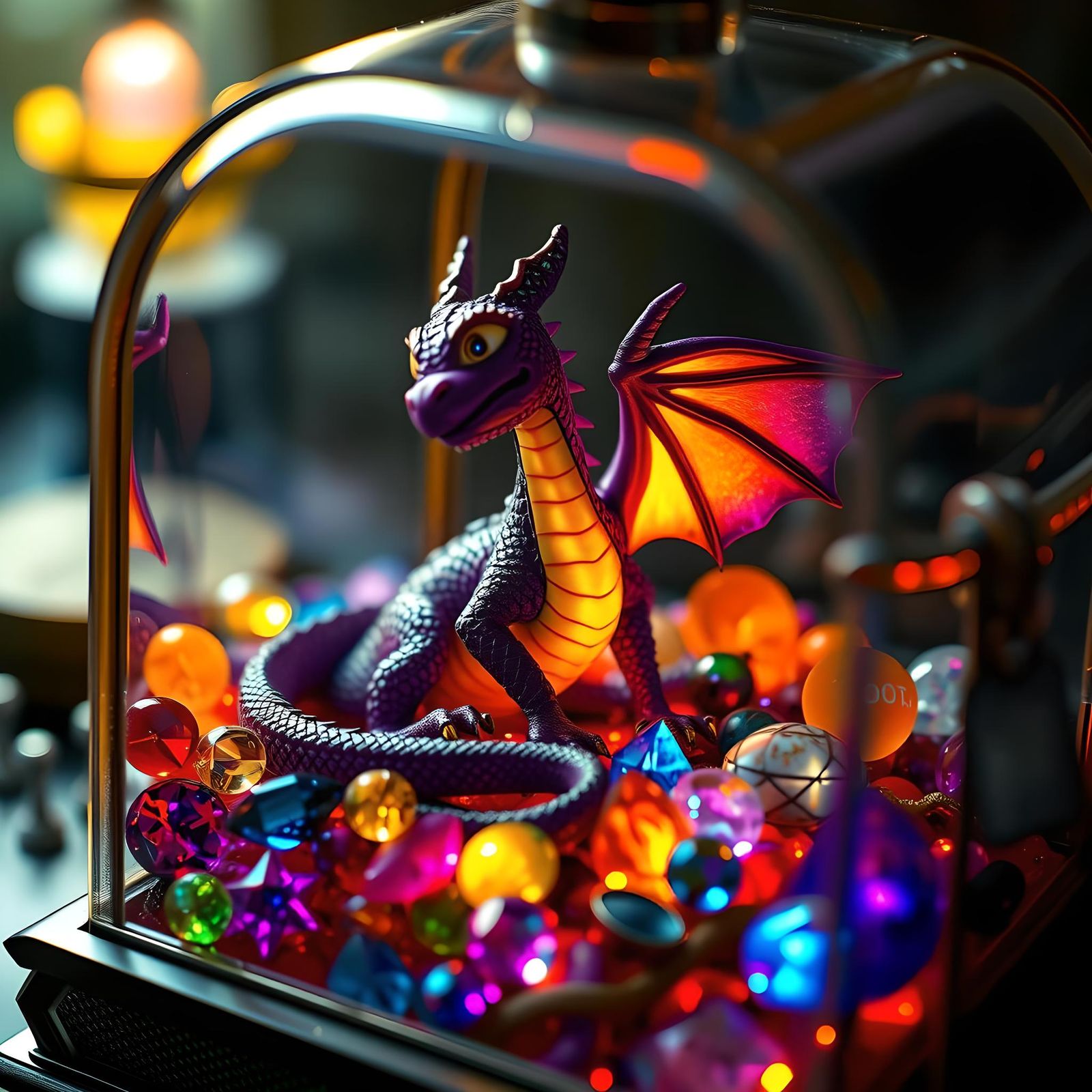 Baby Dragon with Glowing Jewels, Dark Fantasy Art