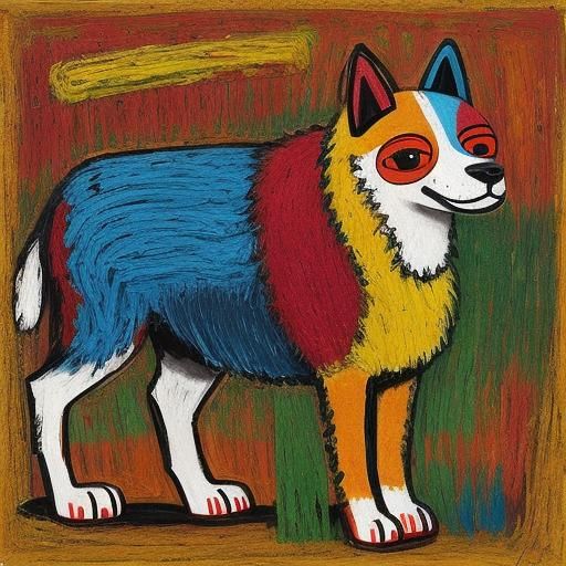 Art Brut Dog Portrait in Naive Style