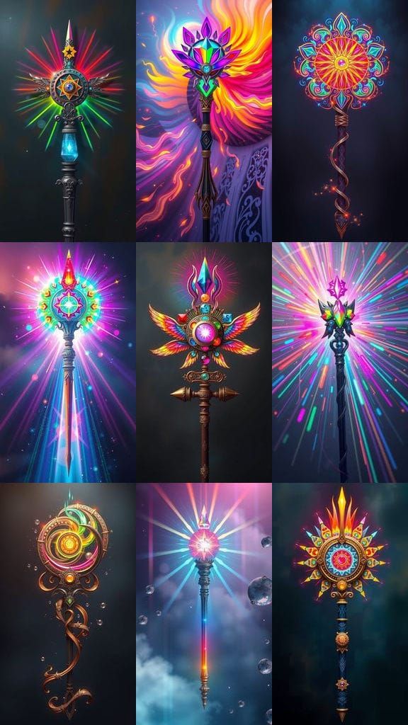 Rainbow Energy Staff in Detailed Matte Painting