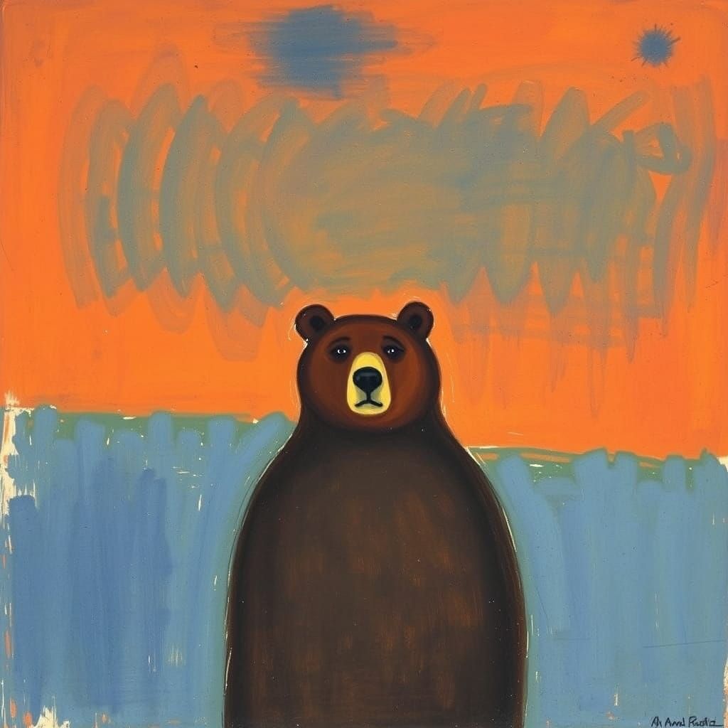 Emotional Bear Portrait in Modigliani Rothko Style