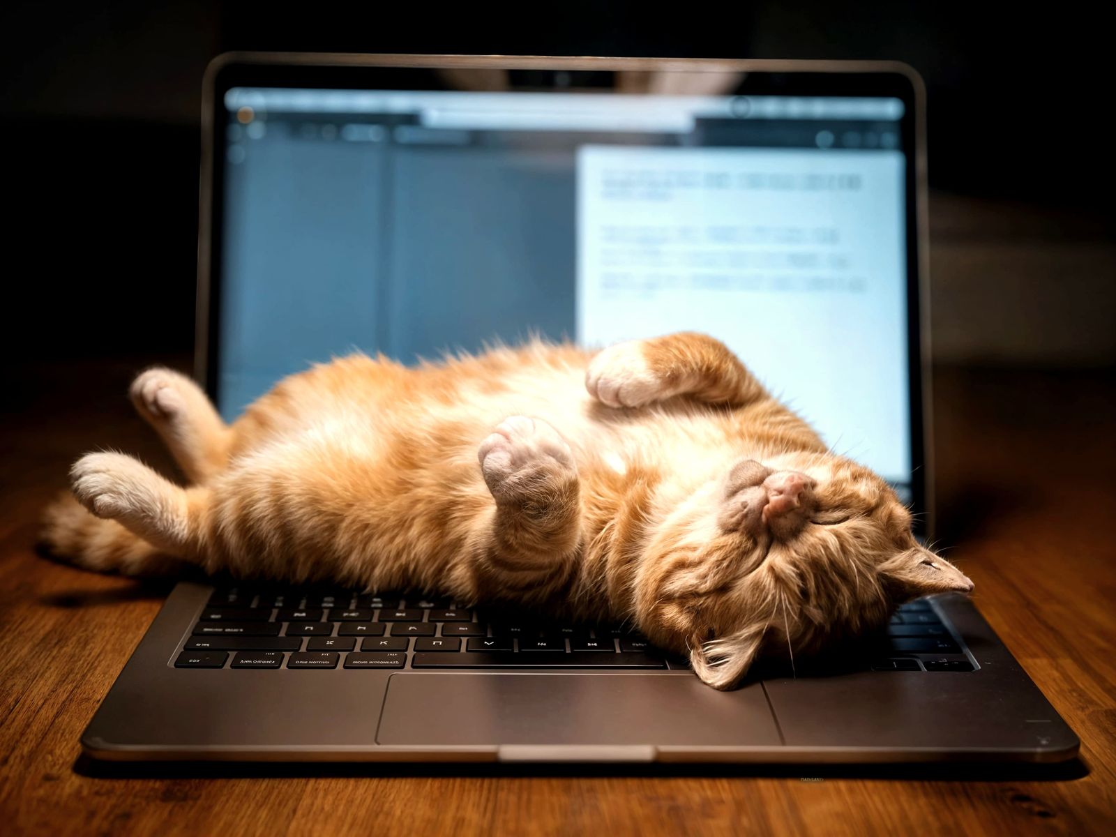 Funny Cat Sleeping on Laptop in Ultra Realistic Style