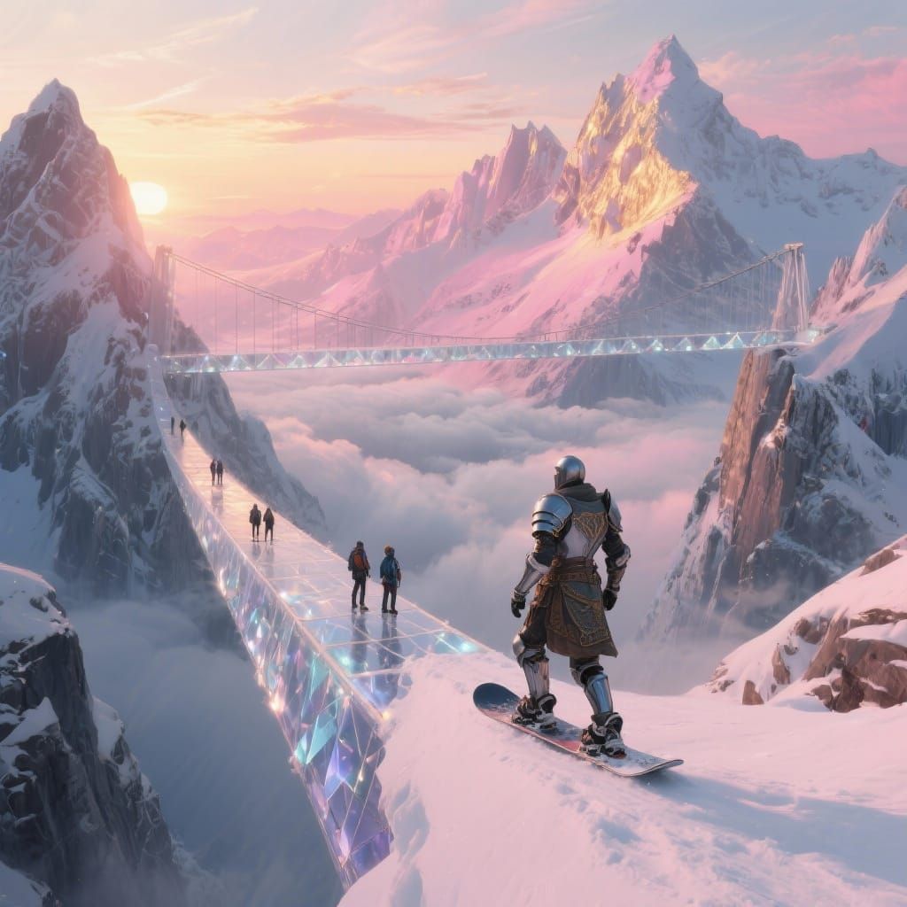 Surreal Glass Bridge in Alps at Sunrise