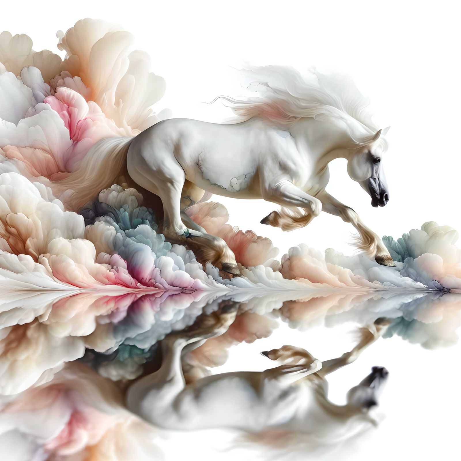 Ethereal White Horse in Moonlit Landscape