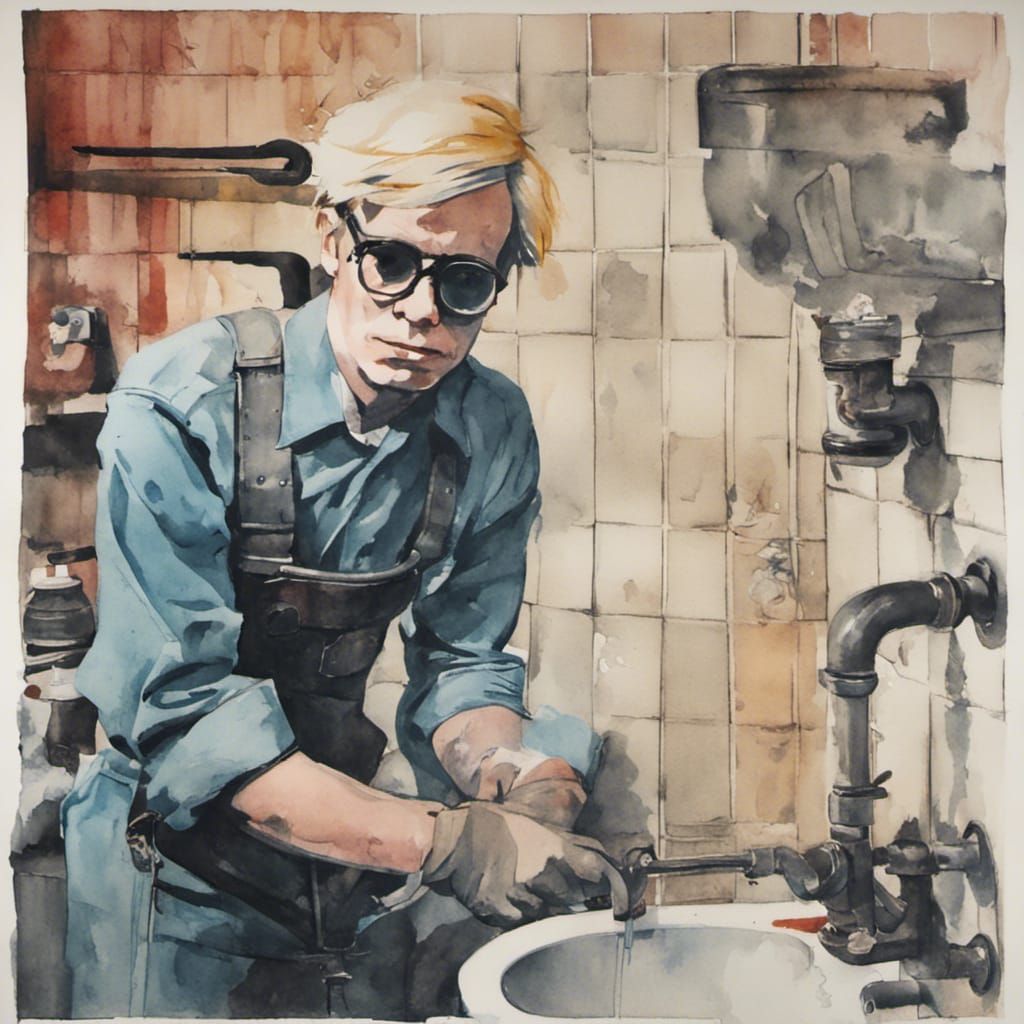 Warhol as Plumber in Watercolor Style