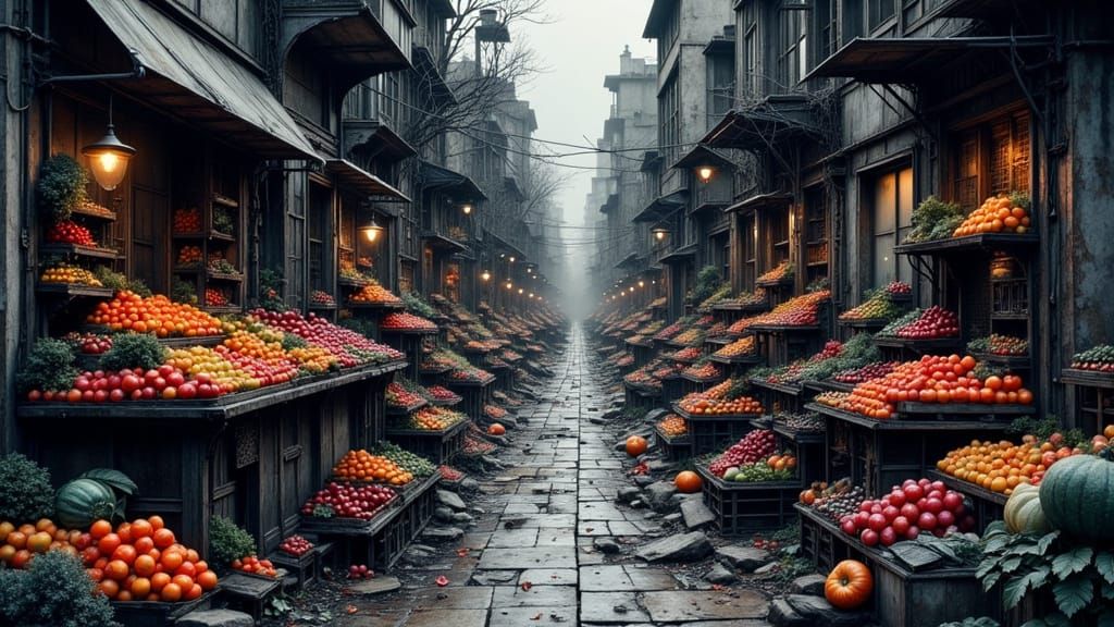 Bioluminescent Farm in Post-Apocalyptic Cityscape