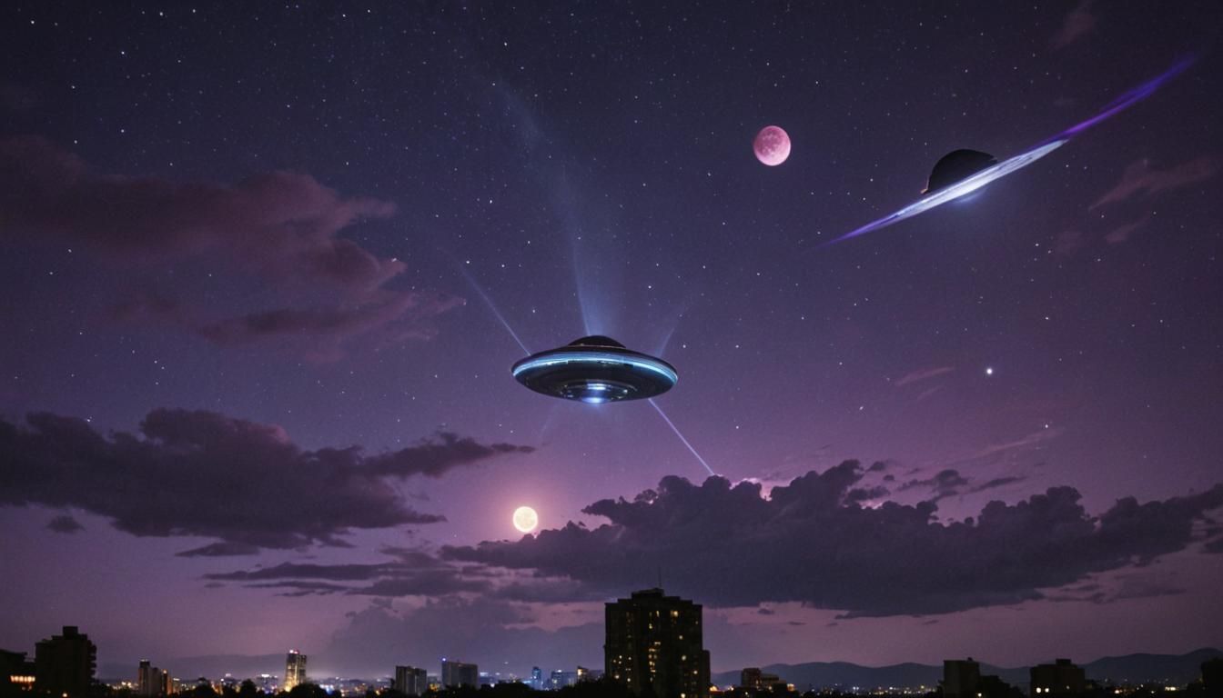 UFOs in Starry Night Sky: Cinematic Still