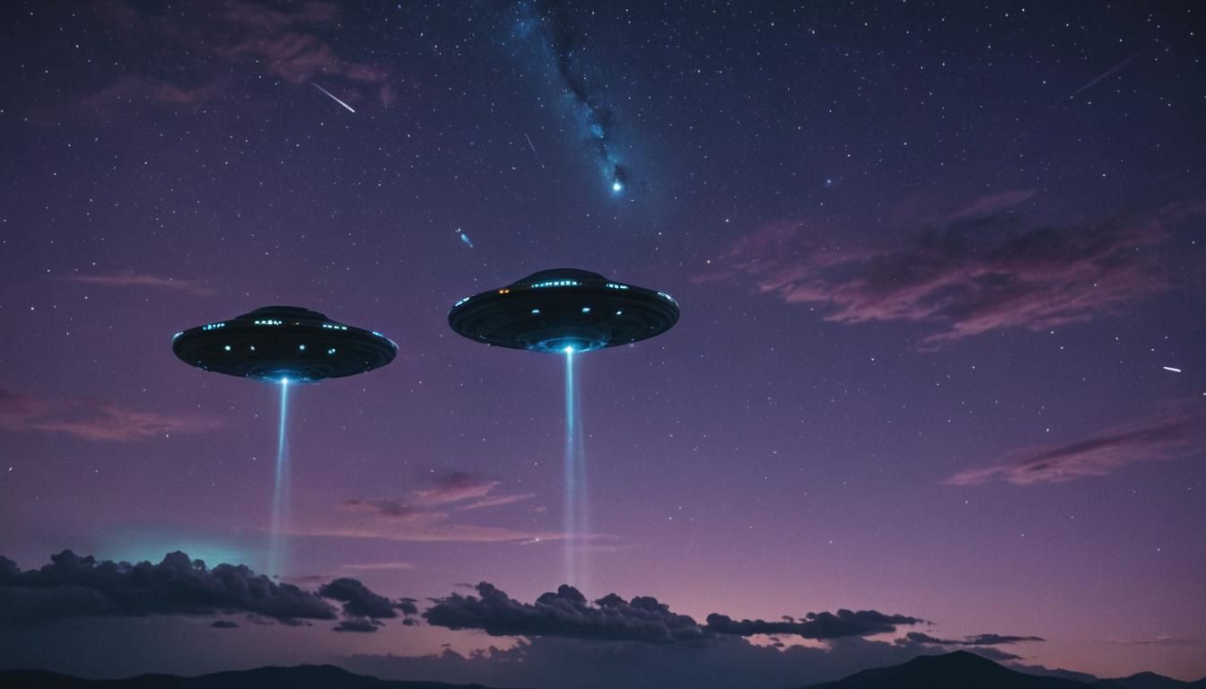 UFOs in Starry Night Sky: Cinematic Still