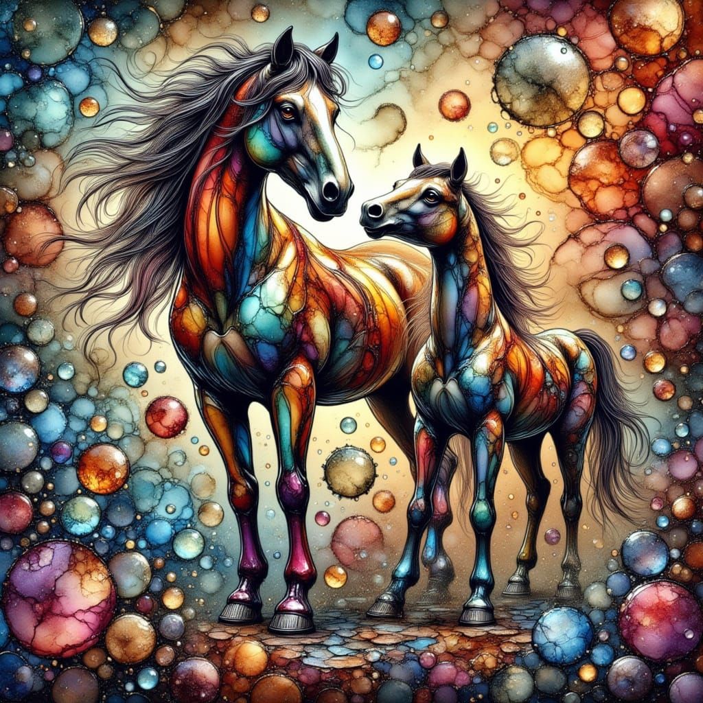 Majestic Horses on Pedestal, Abstract Art