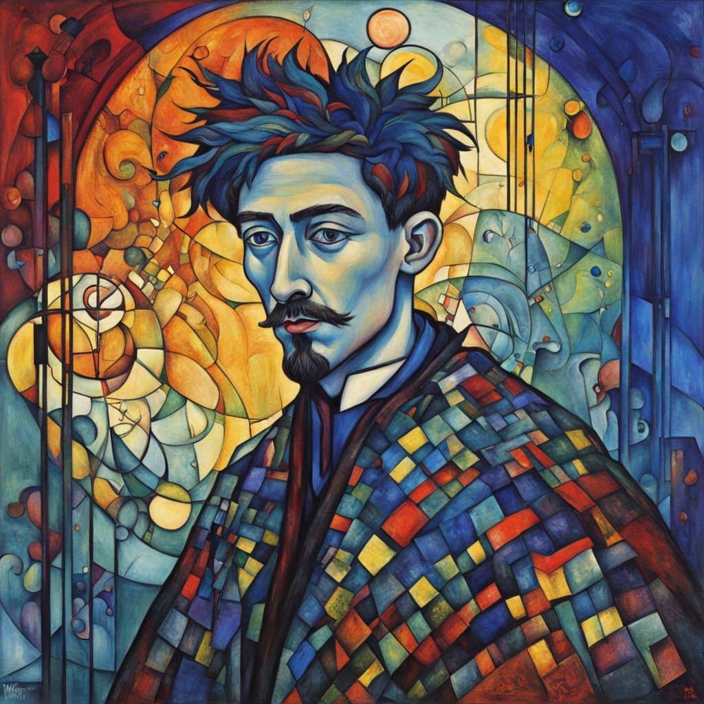 Abstract Wizard Portrait in Deep Jewel Tones