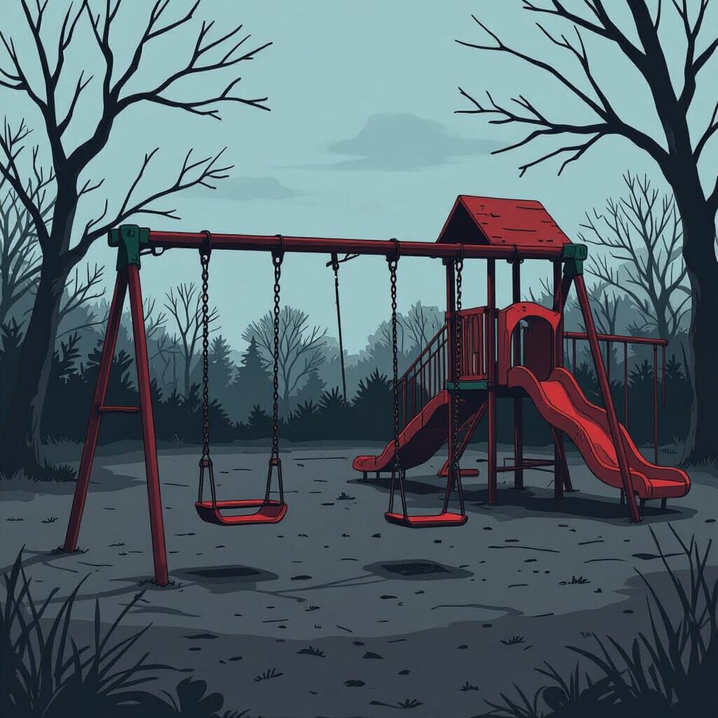 Eerie Empty Playground in Cartoon Style