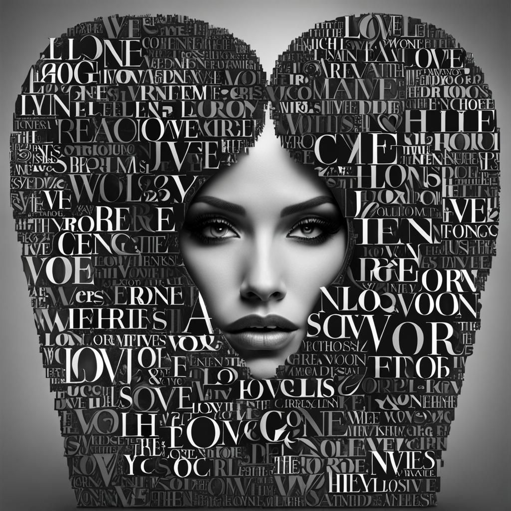 Conceptual Woman Portrait Formed from the Word Love