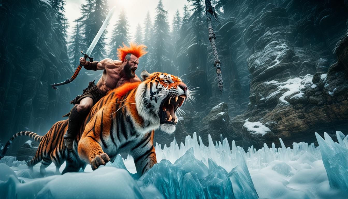 Barbarian on Saber-Tooth with Ice Sword