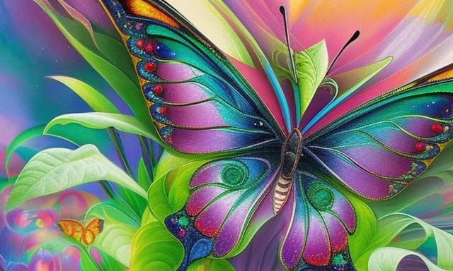 Rainbow Butterfly: Ethereal Digital Art in Vivid Colors