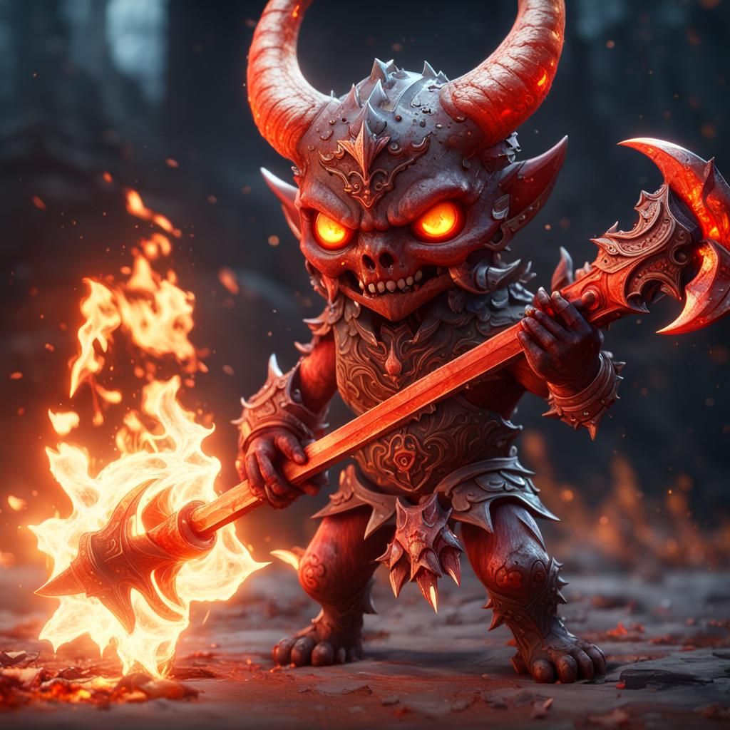 Fiery Demon Wielding Weapon in 3D Game Style