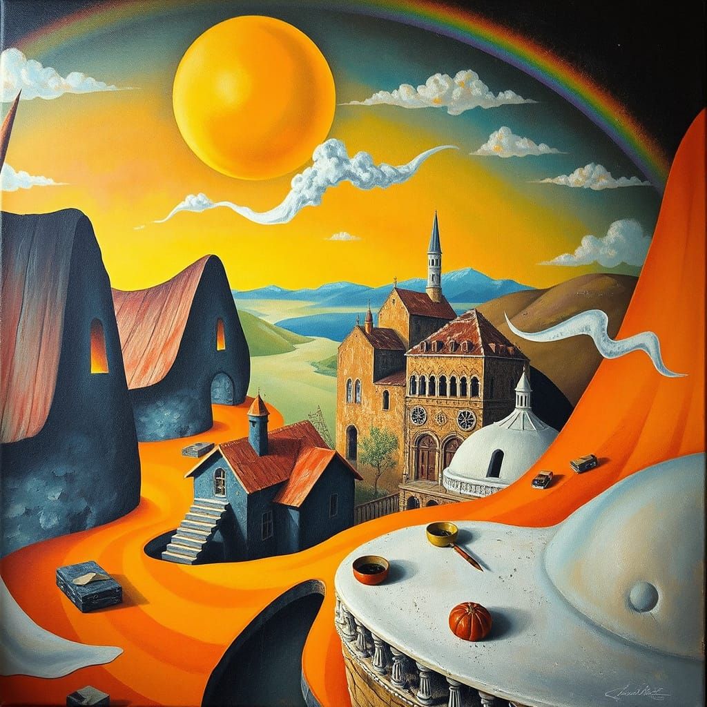 Xanthic Numbat City: Surrealist Oil Painting