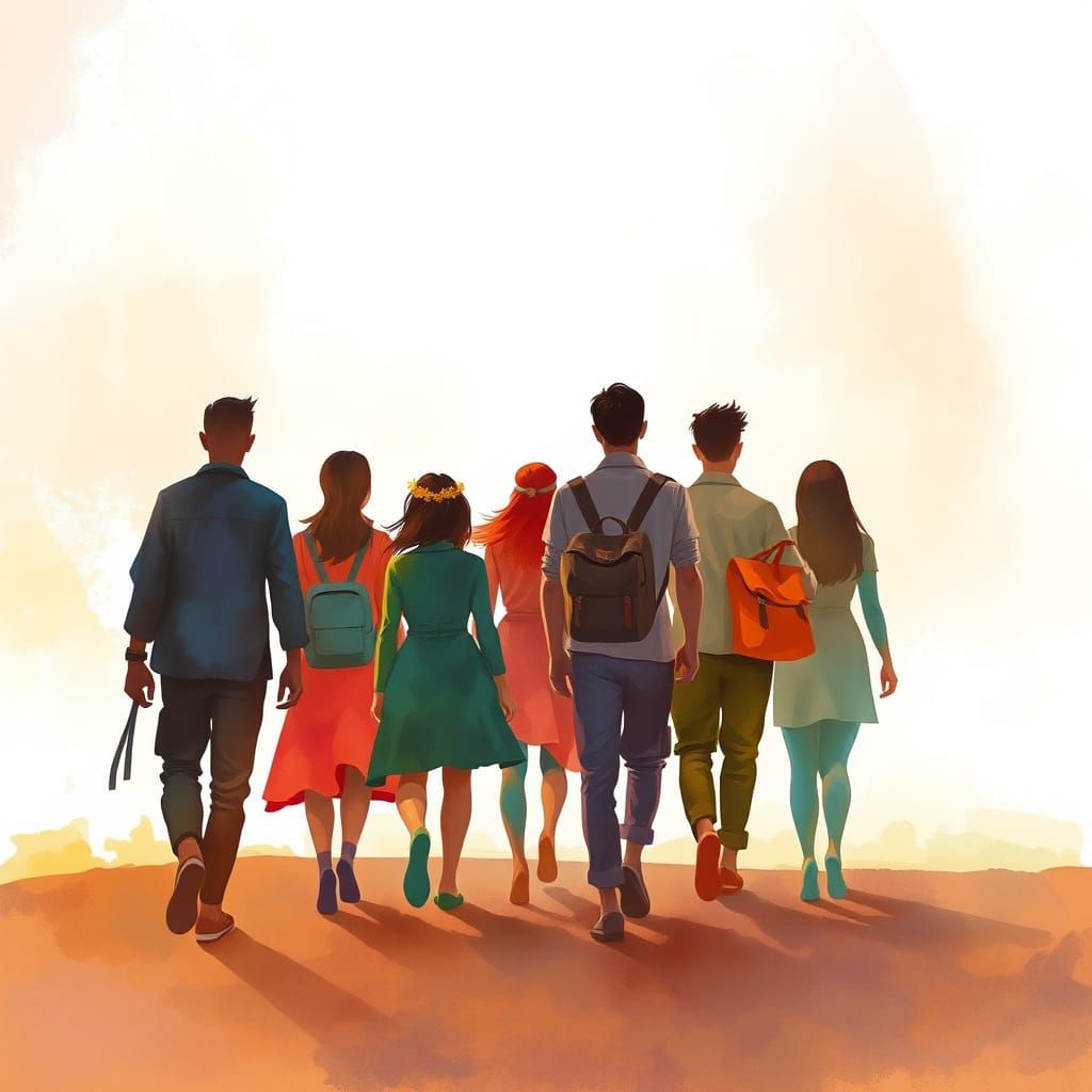 Silhouetted Figures in Abstract Watercolor Style