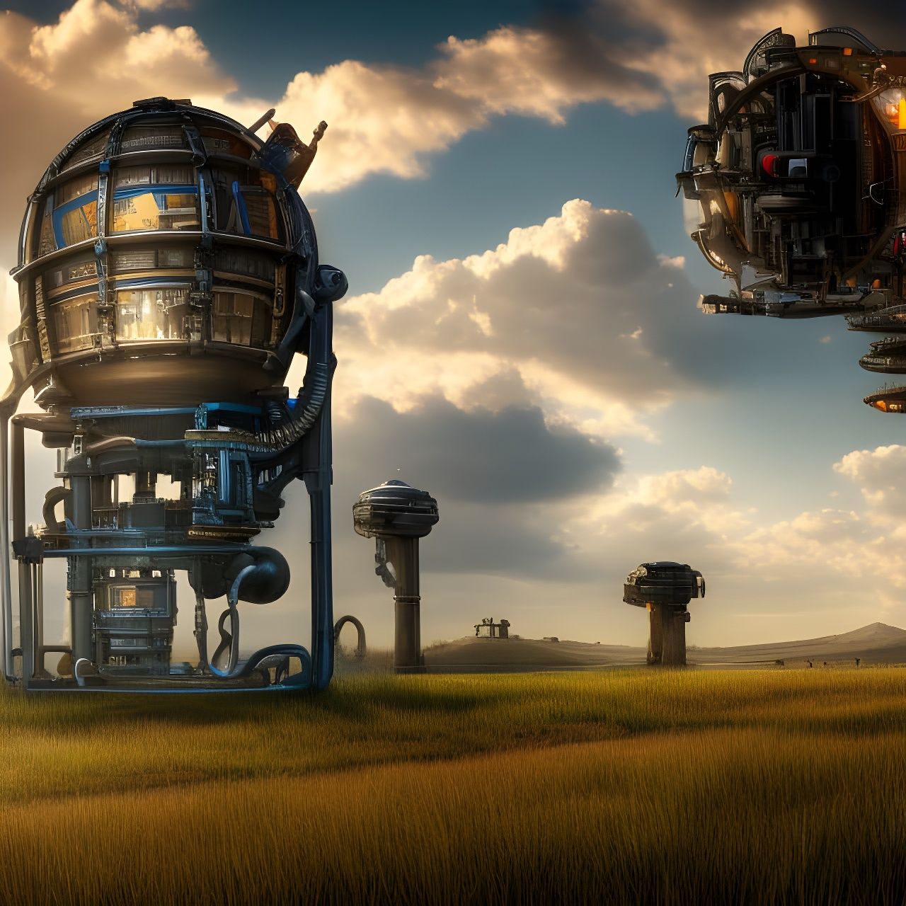 Complex Portal Machine in Field, Digital Art