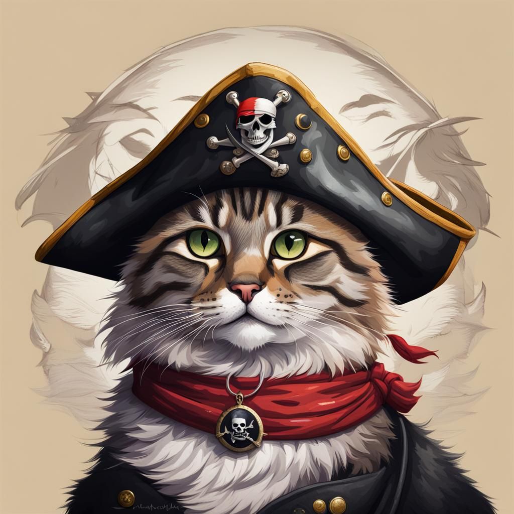 Furry Cat Pirate Portrait with Eye Patch