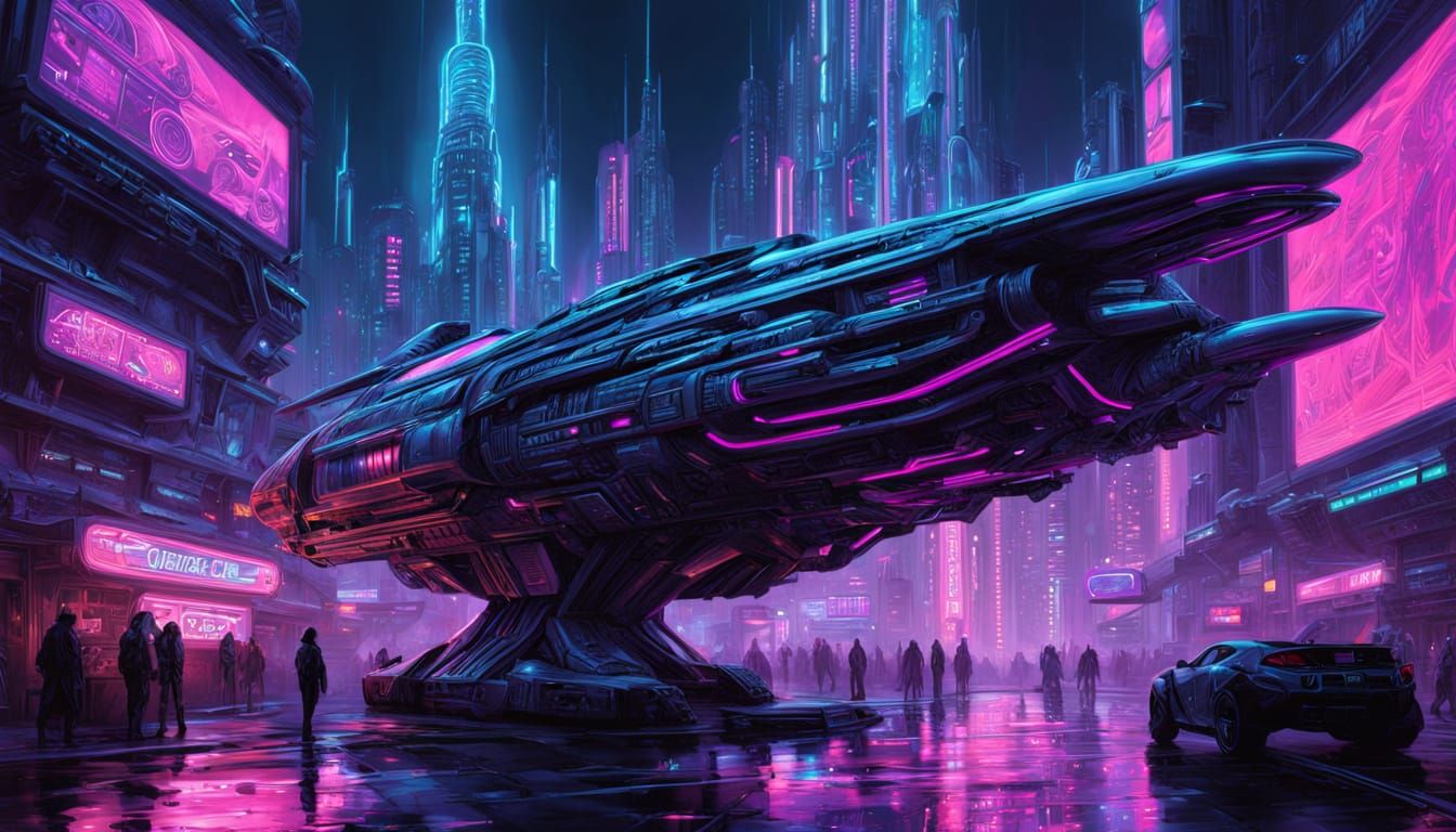 Neon Metropolis on a Distant Planet in Cyberpunk Style