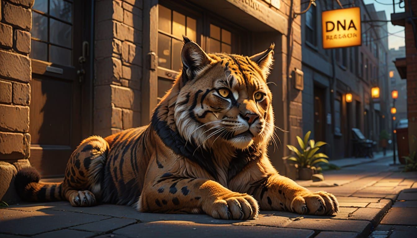 Saber-Toothed Cat Outside a DNA Research Lab