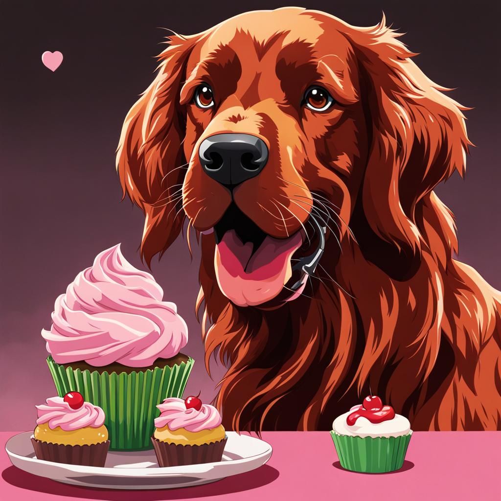 Irish Setter Cupcake Logo in Anime Style