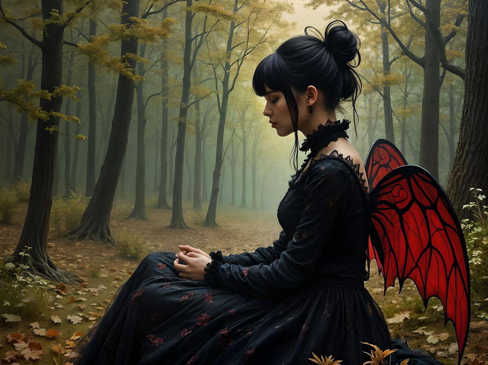 Goth Girl in Forest: Impressionist Impasto Painting