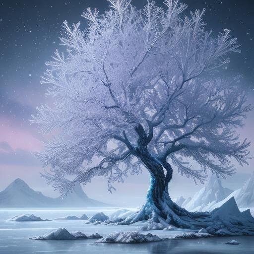 Winter Storm Bends Solitary Fantasy Tree