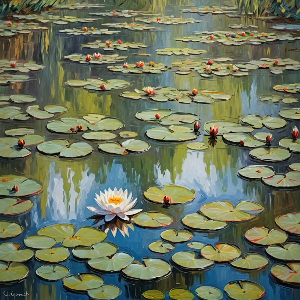 Impressionist Water Lilies Oil Painting