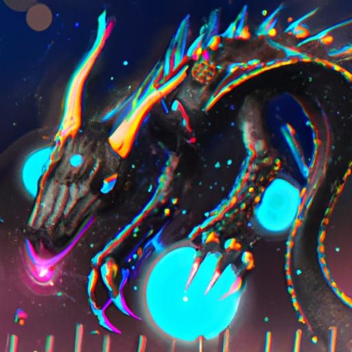 Nanotech Dragon Concept Art in Retro Style