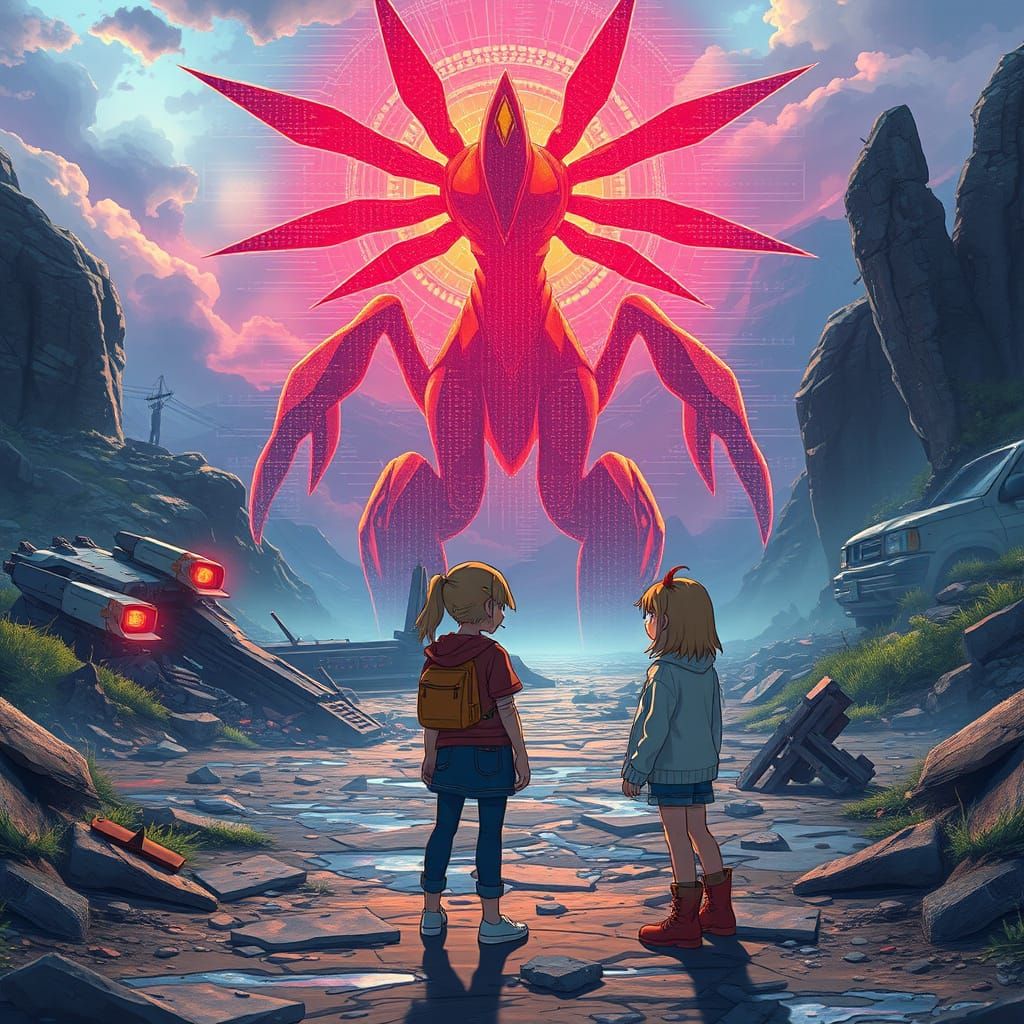 Digimon at Crash Site in Neon Future Style