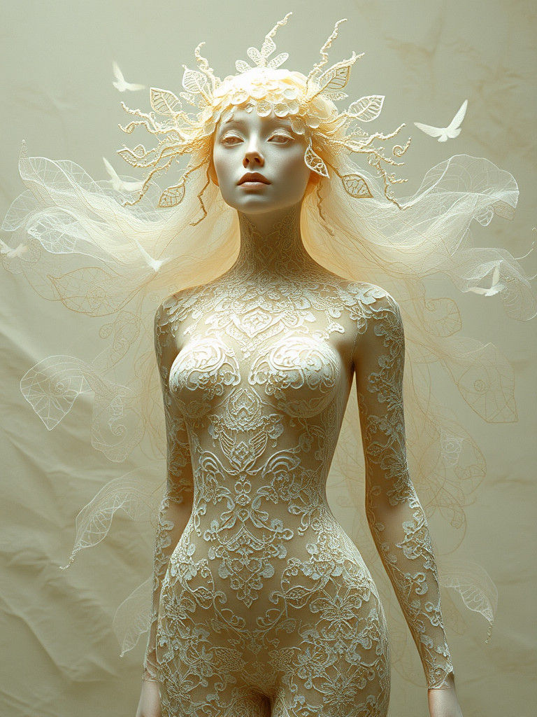 Ethereal Lace Figure in Surreal Style