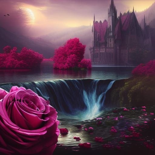 River Burial in Roses: Detailed Matte Painting