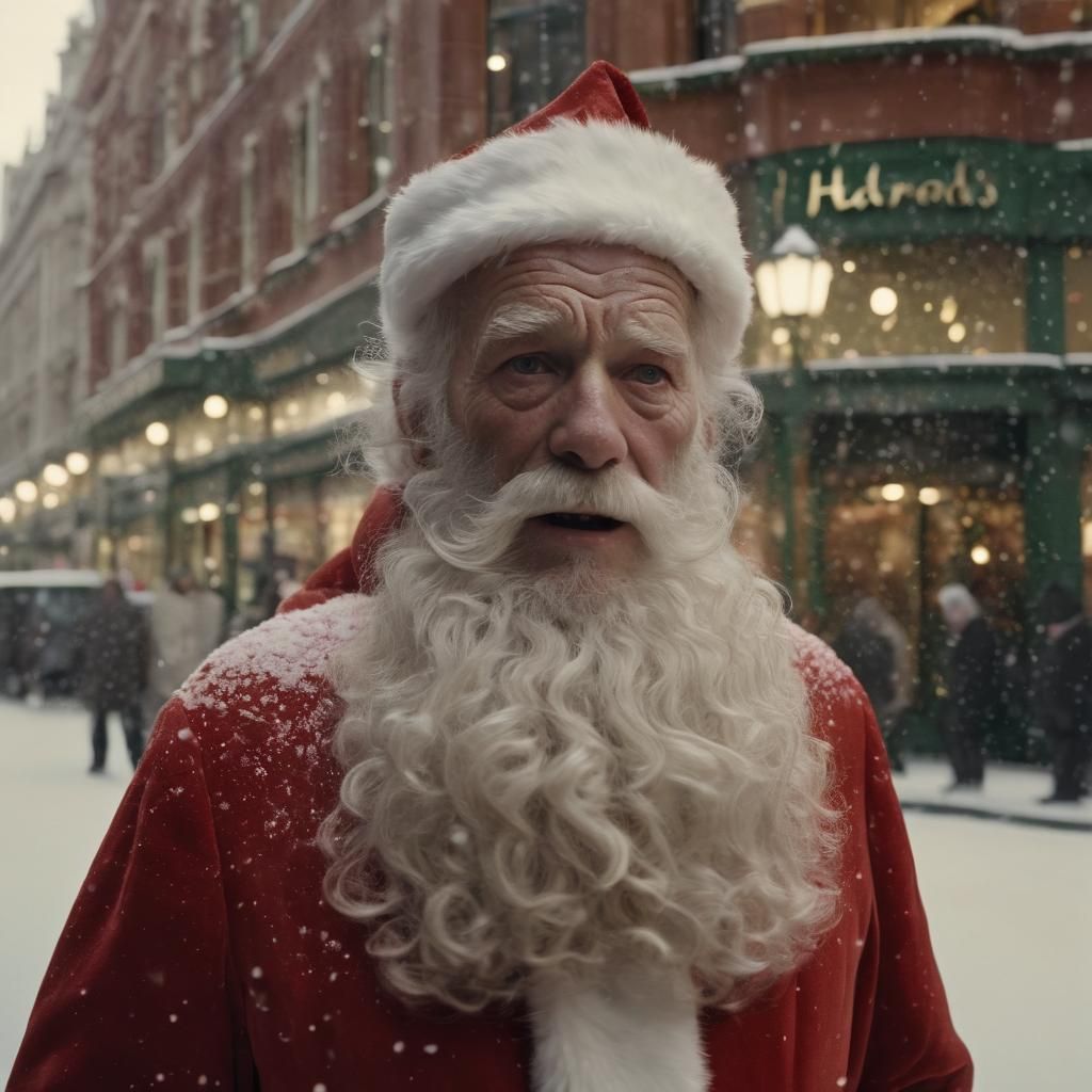 Santa Claus in Front of Harrods: Cinematic Winter Wonderland