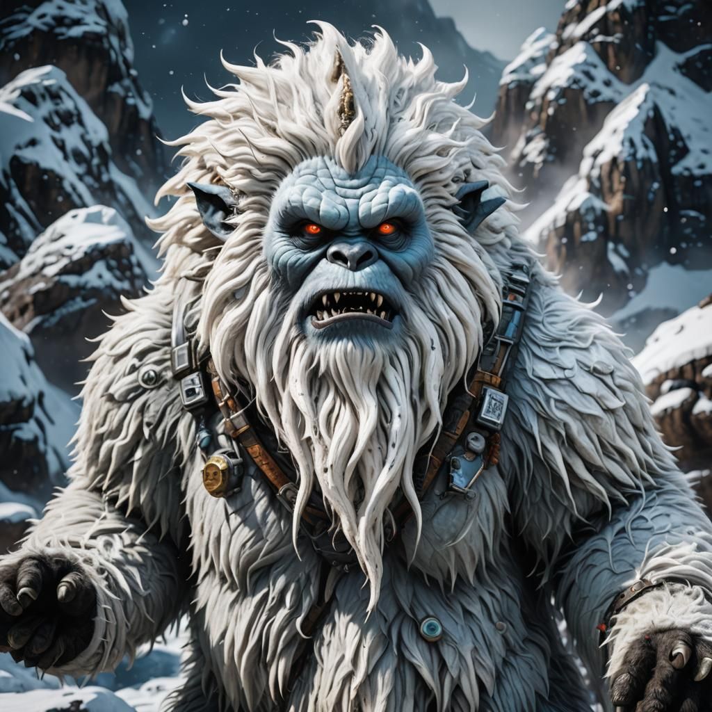 Hyperrealistic Portrait of a White-Furred Alien Yeti