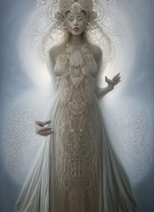 Milky Goddess with White Lace in Surreal Style