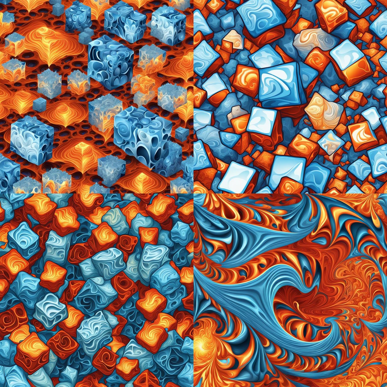 Fiery Ice Cubes in Abstract Fractal Design
