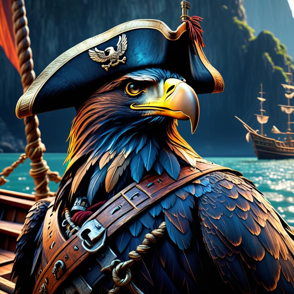 Pirate Eagle on Fantasy Boat: Detailed Matte Painting